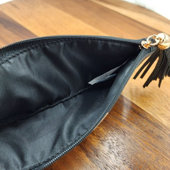 ZiGi MARAIS Zippered Pouch Black Rose Gold Striped Tassel Pull NIB New In Pouch - Picture 3 of 6